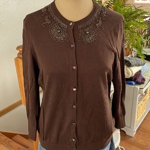Vintage J Crew cotton cardigan. Chocolate brown in color size medium.